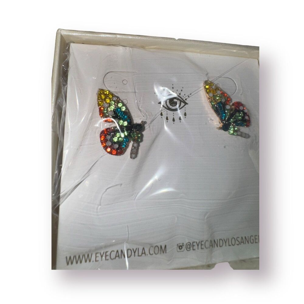 Eye Candy Bohochic Butterfly Earrings Fairycore Flutter Green Crystal Earrings